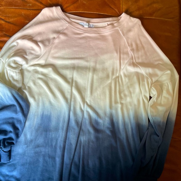 Maternity Balloon Sleeve Ombré Blue White Pink Sweatshirt - Picture 7 of 11